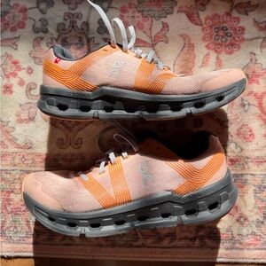 On Running Women's Peach Orange and Gray Cloudtec Running Shoes